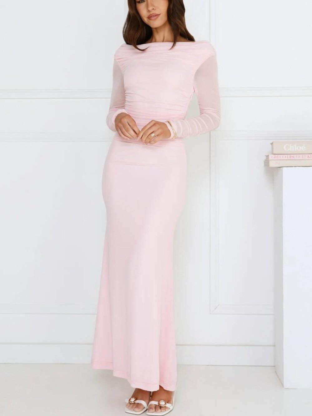 Hello Molly Love Chaser Mesh Long Sleeve Maxi Dress Pink Size M